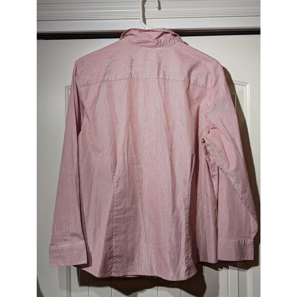 Chico's Red Silver Metallic Stripe Button Front Blouse Womens Size 3 (XL-16) - Picture 2 of 8
